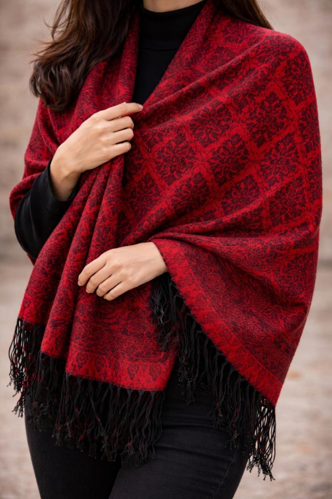 Textured Shawl - Crimson