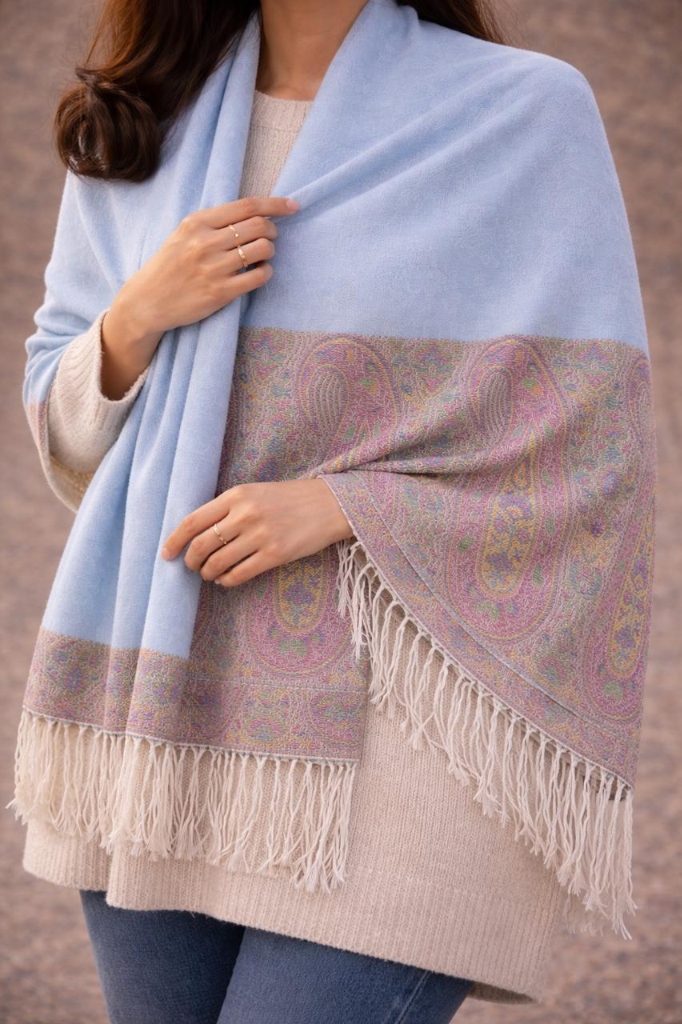 Blue Paisley Border Shawl