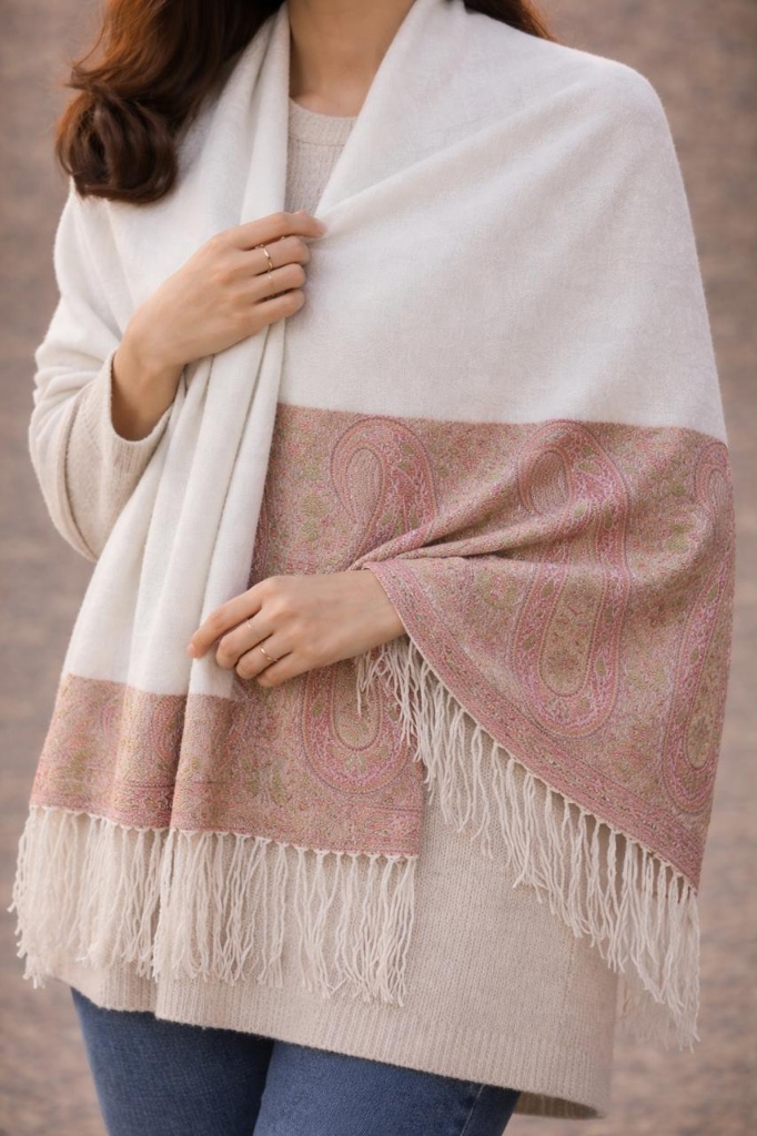 Cream Paisley Border Shawl
