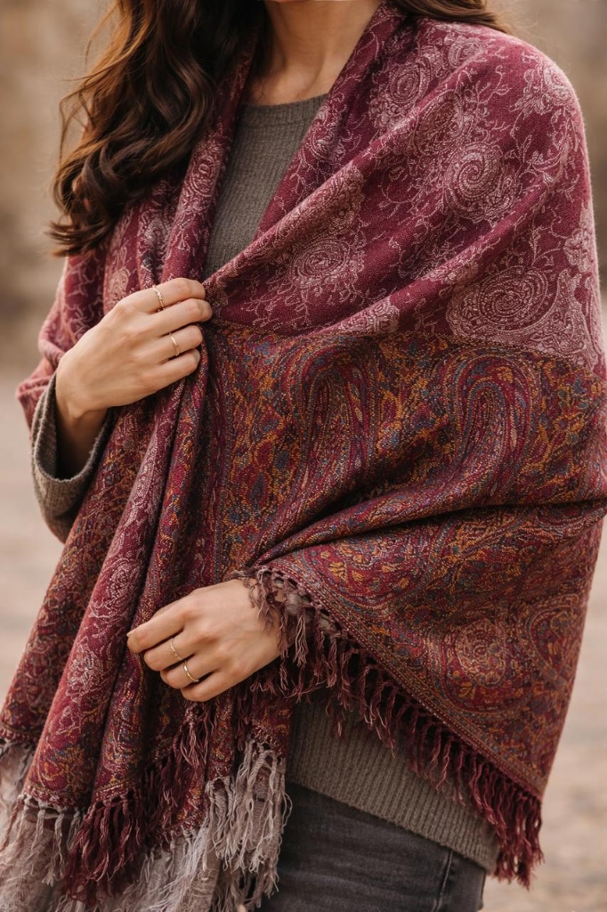 Paisley Reversible Wrap - Burgundy